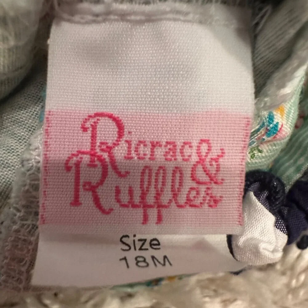 RICRAC & RUFFLES GIRLS GREEN AND BLUE BUBBLE ROMPER 18M MONOGRAMMED B